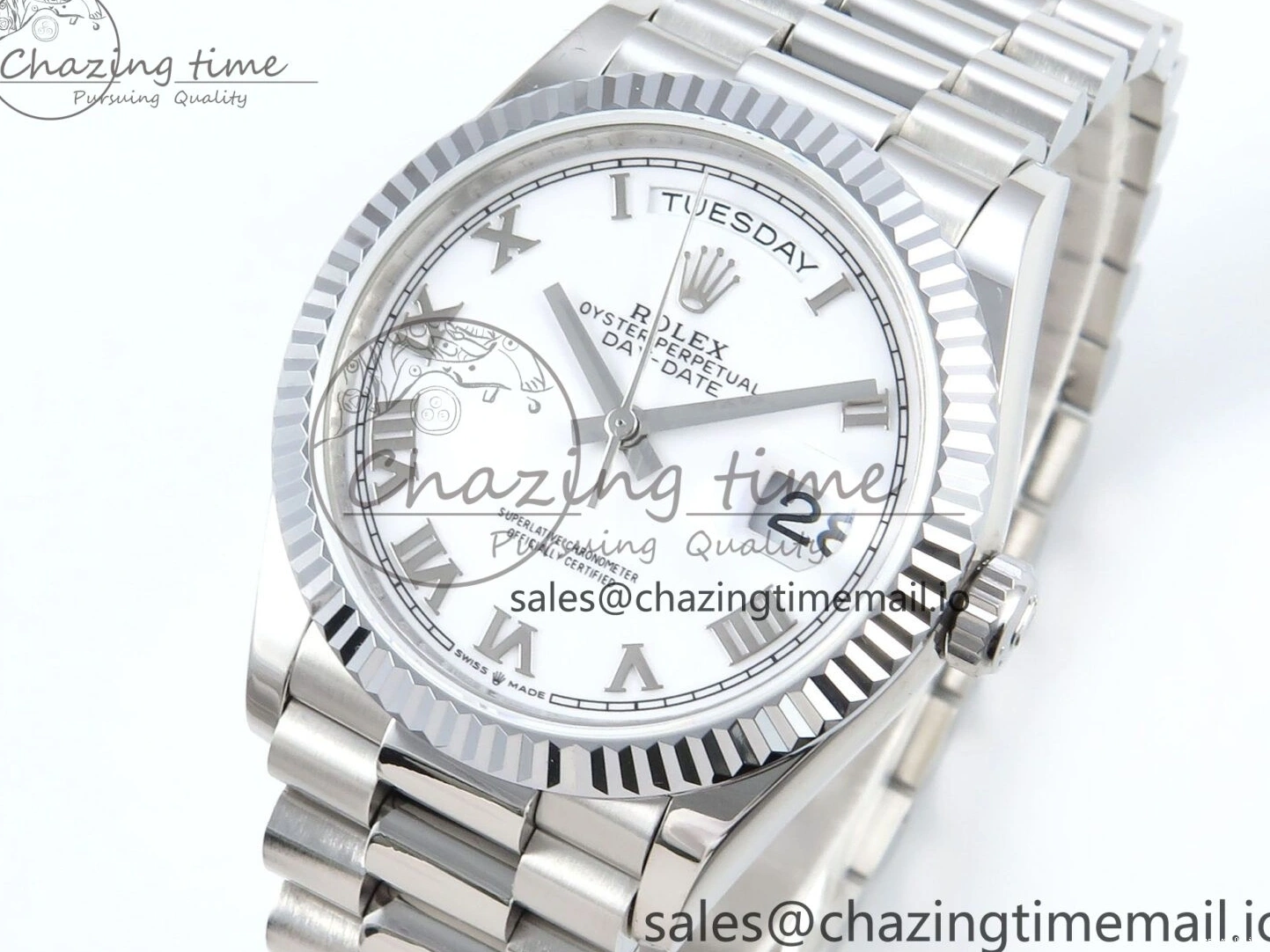 0517 Unique Day Date 36 SS 128236 KF 1:1 Best Edition White Roman Dial on President Bracelet A2836 (Gain Weight) 498